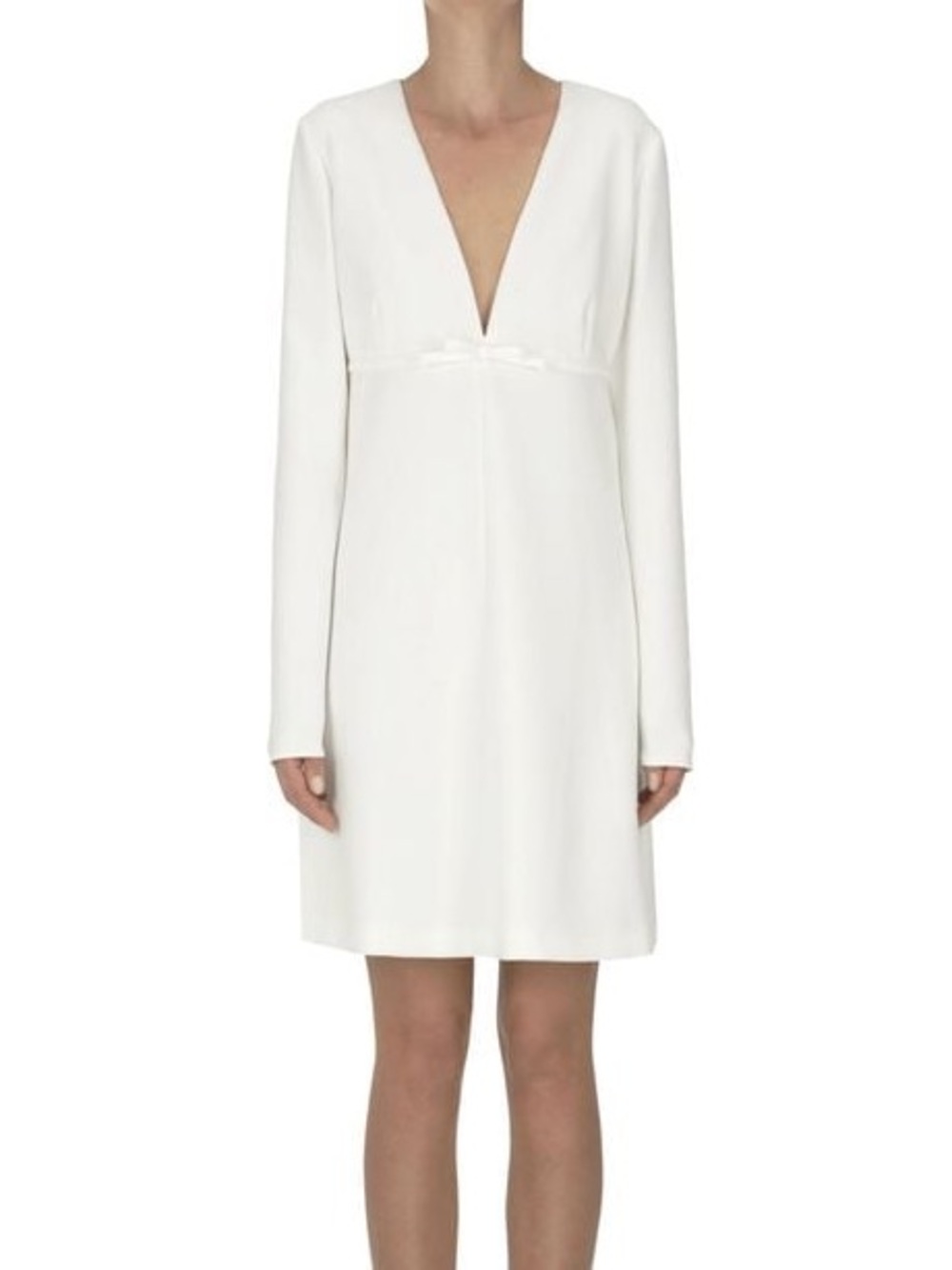 🆕 RED Valentino Ivory White Deep V Long Sleeve Mini Dress - Sz 44 EU / 6 US